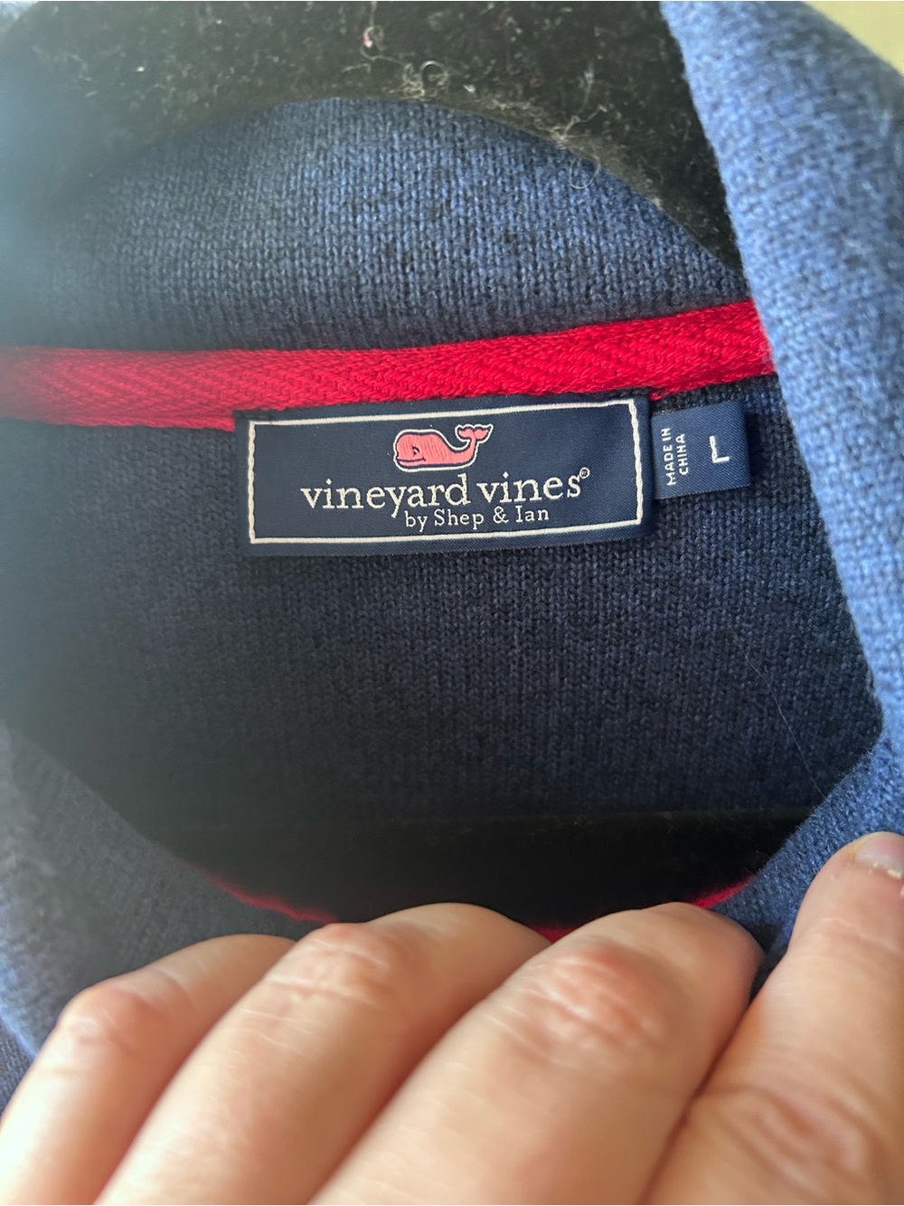 Vineyard Vines Blue Heather Shep BrownCorduroy Shoulder Fleece Pullover. Men’s L - Picture 5 of 8